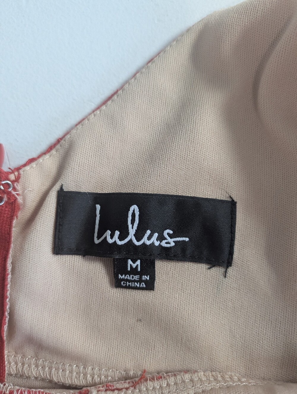 Lulus Avianna Red and Nude Lace Bodycon Mini Strap Dress Size Medium Sexy EUC - Picture 16 of 16